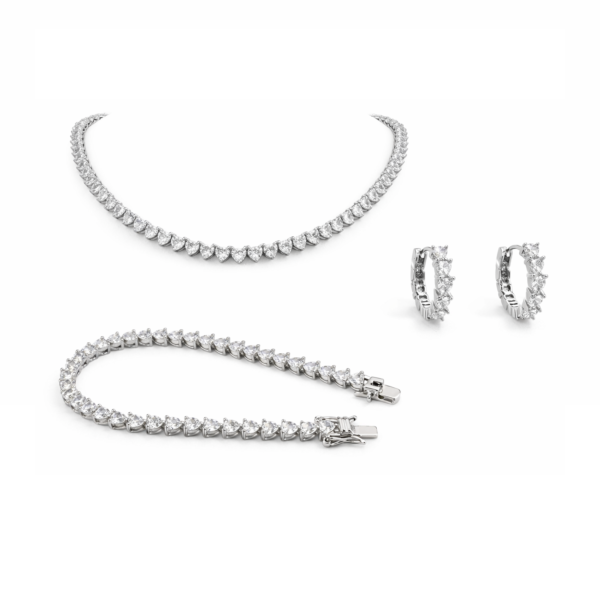 925 Ayar Gümüş Kalp Kesim Ice Cut Zirkon Taşlı Set – Kolye, Bileklik ve Küpe Takım
