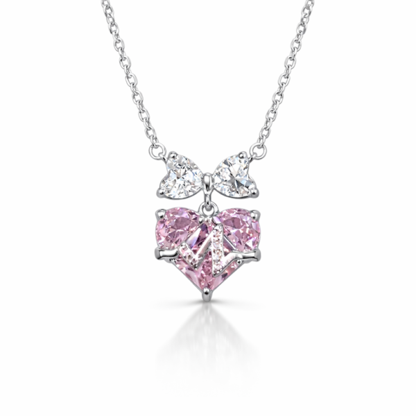 Pembe Kalp Figürlü 925 Ayar Gümüş Kolye – Ice Cut Kübik Zirkon Taşlı Zarif Tasarım