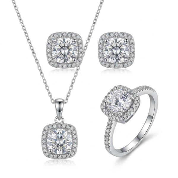 925 Ayar Gümüş Ice Cut Zirkon Taşlı Takı Seti – Kolye, Küpe ve Yüzük